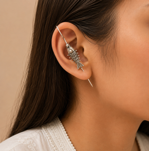 Pierce Oxidised Silver Fish Earcuff