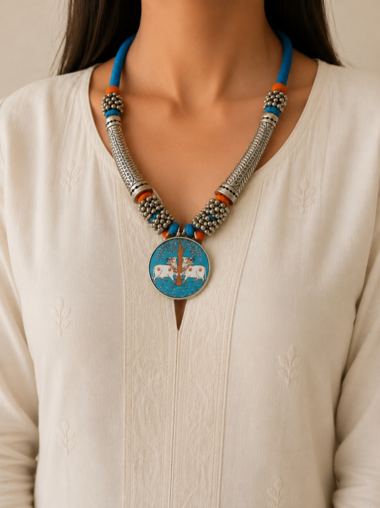 "Rangriti" Silver Look Alike Printed Choker