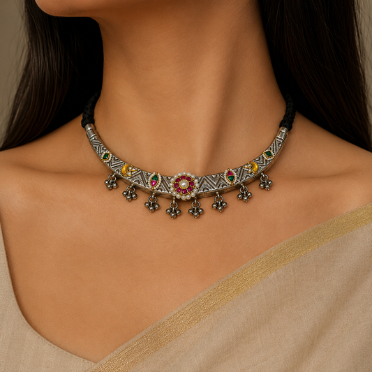 Snuggles Traditional Oxidised Choker Necklace