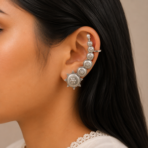 "Tanika" Silver Look Alike Oxidized Navratri Earcuff