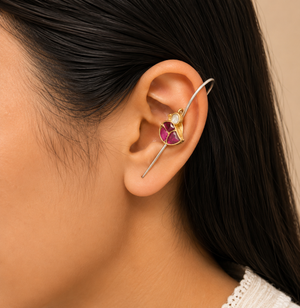 "Gleam" Silver Look Alike Arrow Kundan Earcuff