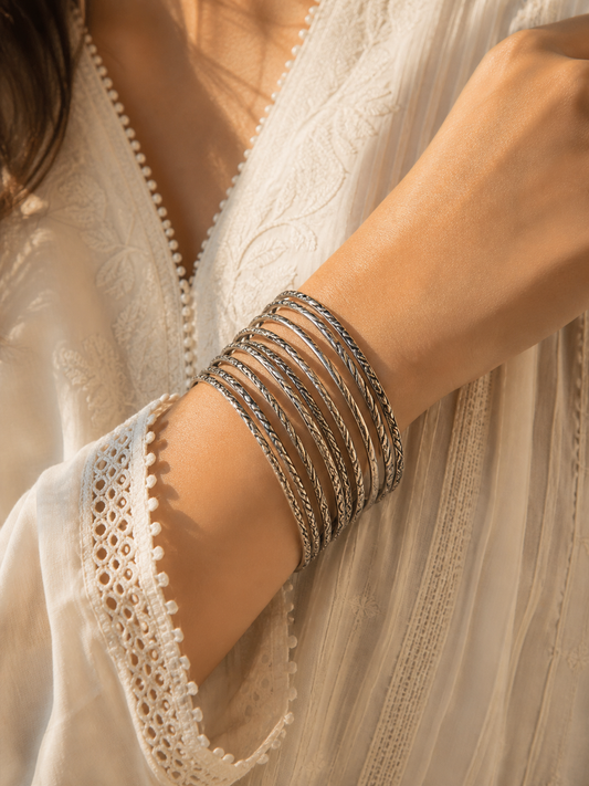 "Cleo" Silver Look Alike Oxidized Bangles