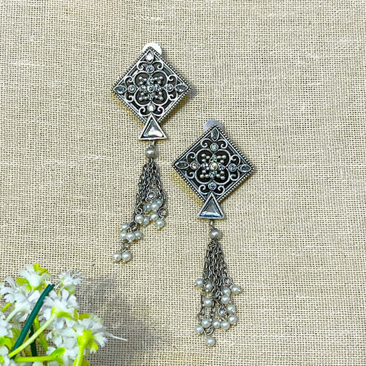 Kita Oxidized Diamond Chain Drop Earrings for Women