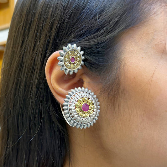 "Flowy" Silver Look Alike Dual Tone Earcuff