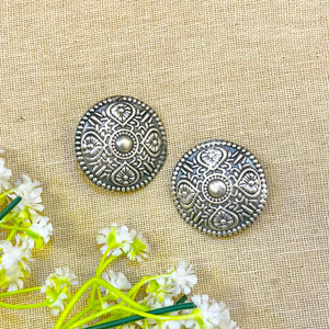 " Wide " Silver Look Alike Oxidized Earrings