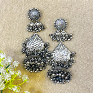 "Heart" Silver Look Alike Oxidized Earrings