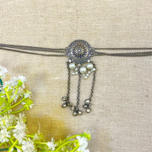 " Paro " Silver Look Alike Oxidized Necklace