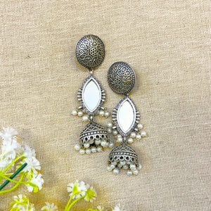 "Stone" Silver Look Alike Oxidized Earrings