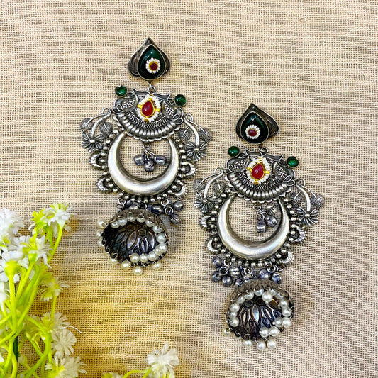 " Laurel " Silver Look Alike Oxidized Earrings