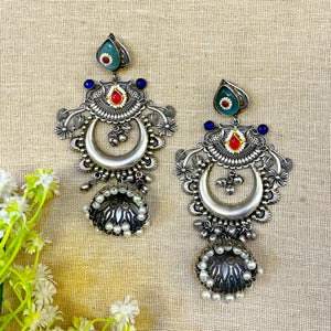 " Laurel " Silver Look Alike Oxidized Earrings