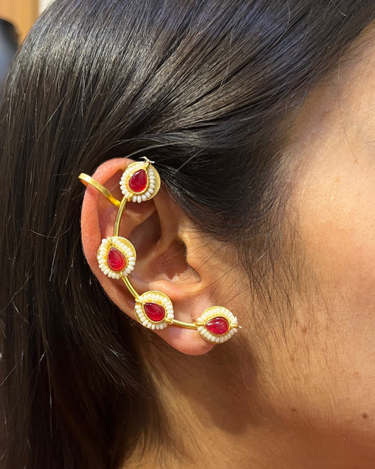 "Raang" Silver Look Alike Kundan Earcuffs
