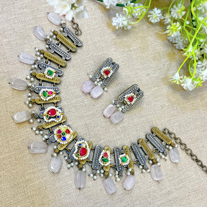 "Laurel" Silver Look Alike Kundan Choker