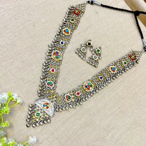 "Magnolia" Silver Look Alike Kundan Necklace