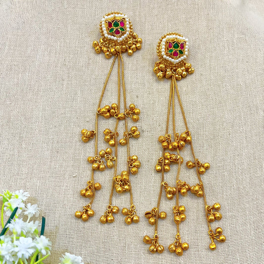 "Zooni" Silver Look Alike Long Kashmiri Earrings