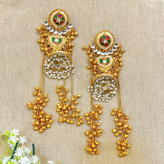 "Gulbahaar" Silver Look Alike Kashmiri Long Earrings