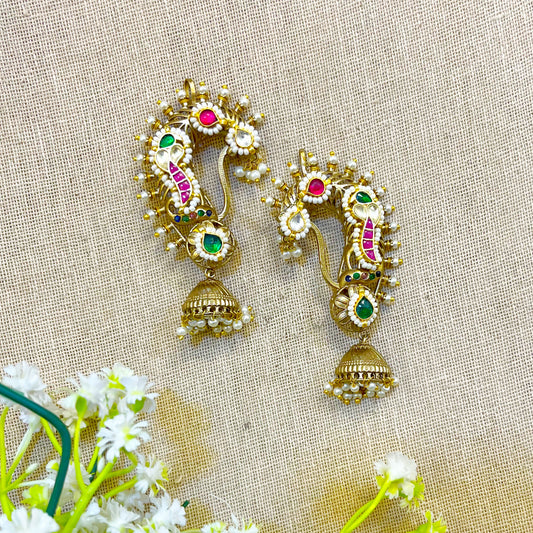 "Auric" Silver Look Alike Kundan Earcuffs