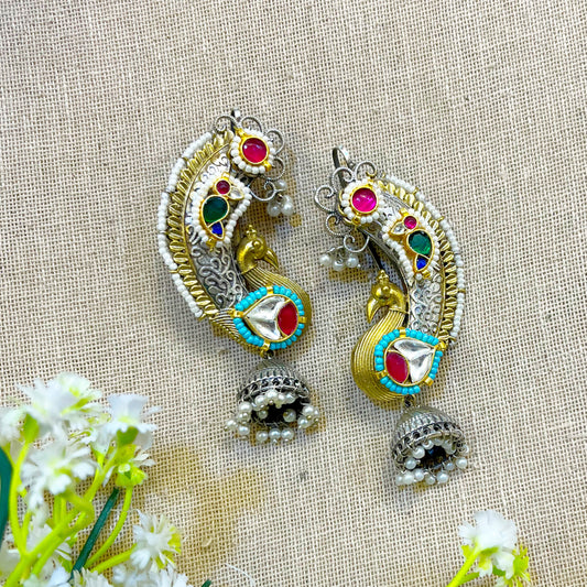 "Rajsi" Silver Look Alike Kundan Earcuffs