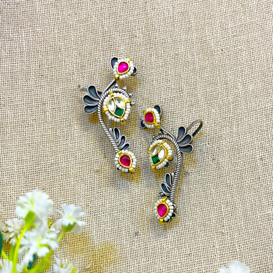 "Jodhaa" Silver Look Alike Kundan Earcuffs