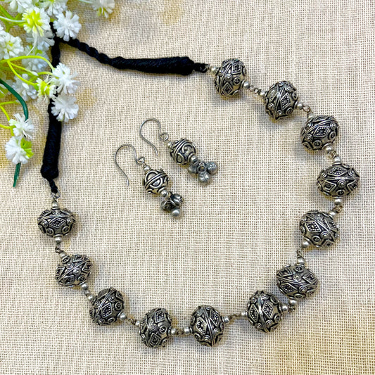 "Zeenat" Silver Look Alike Oxidized Necklace