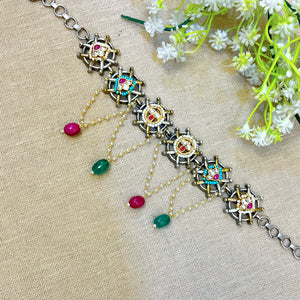 "Clover" Silver Look Alike Kundan Choker