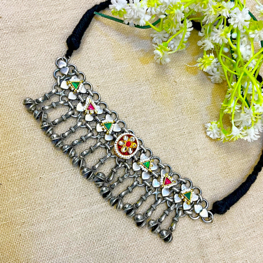 "Fern" Silver Look Alike Kundan Choker