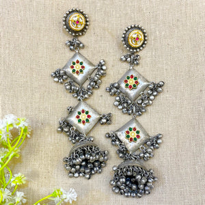 "Valleys" Silver Look Alike Oxidized Earring