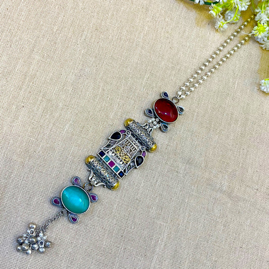 "Camellia" Silver Look Alike Oxidized  Necklace
