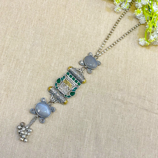 "Camellia" Silver Look Alike Oxidized  Necklace