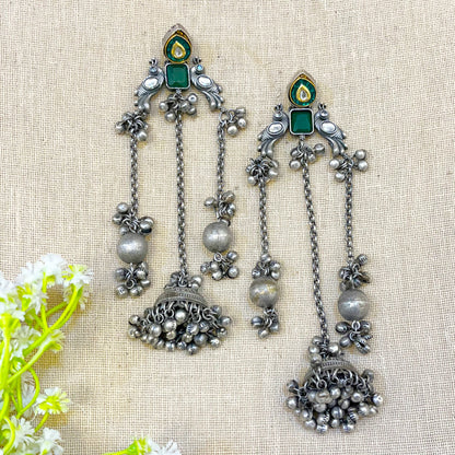 Peacock kundan drop earrings