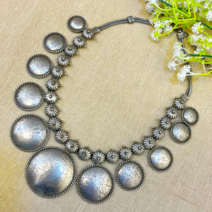 "Planet" Silver Look Alike Oxidized Necklace