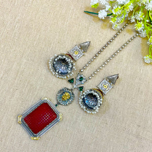 "Dustwoven"Silver Look Alike Oxidized Necklace