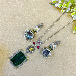 "Dustwoven"Silver Look Alike Oxidized Necklace