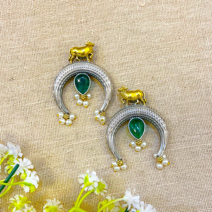 "Wren" Silver Look Alike Dual Tone Earrings