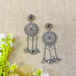 "Jasmine" Silver Look Alike Oxidized Earrings