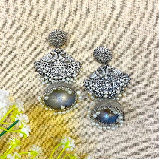 "Fern" Silver Look Alike Oxidized Earrings